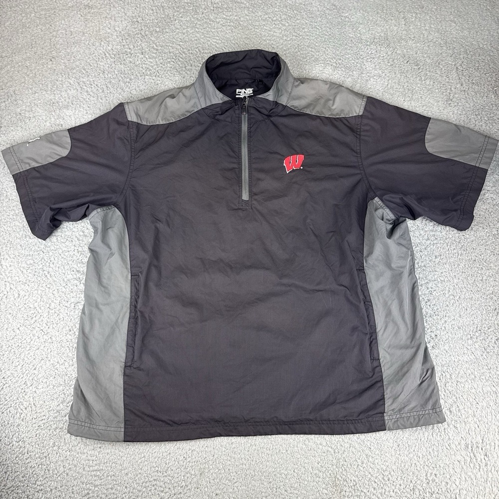 Ping Golf Pullover Windbreaker Wisconsin‎ Badgers Men's Size Xl Black Gray